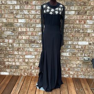 Nina Ricci Silver Rhinestones 100% Silk Black Evening Maxi Dress Size 8, EUR 40